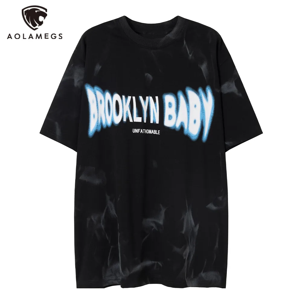 

Футболка Aolamegs мужская оверсайз, тенниска с надписью Tie-dye, повседневная майка в стиле хип-хоп, уличная одежда в стиле унисекс, панк, Харадзюку, лето