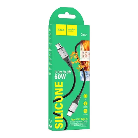 USB-C кабель HOCO X92 Honest Type-C, 3А, PD60W, 3м, силикон (черный)