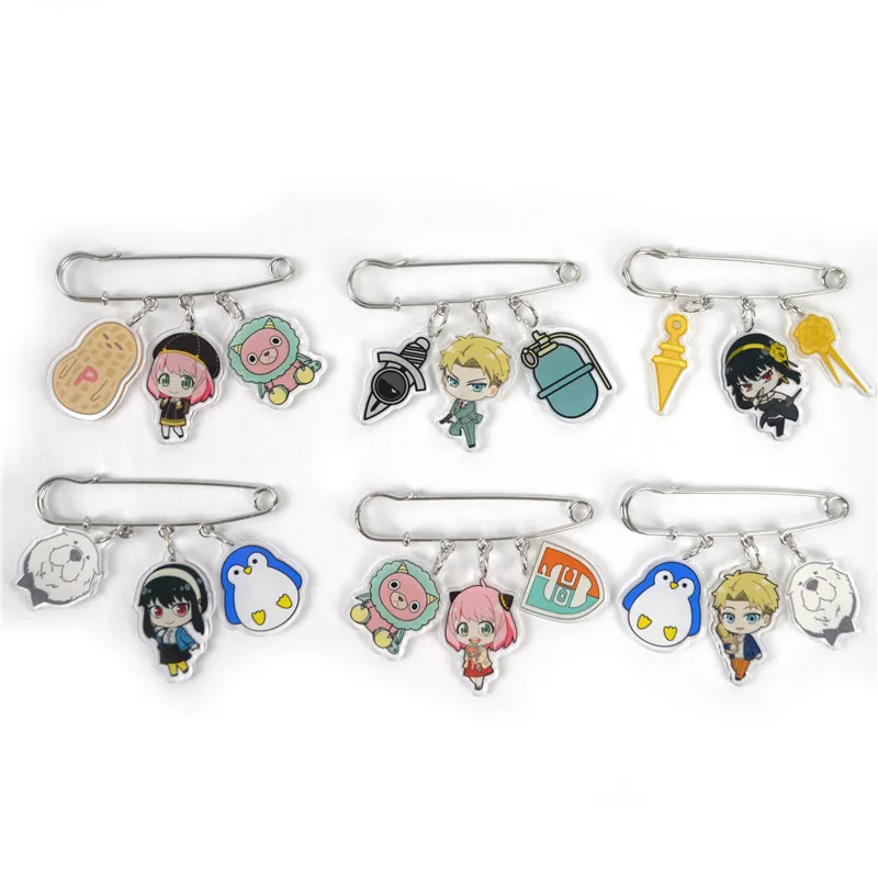 

Anime SPY x FAMILY Cartoon Cute AStainless Steel Pin With 3 Acrylic Pendant Lapel Pins Jewelry Twilight Anya Yor Forger