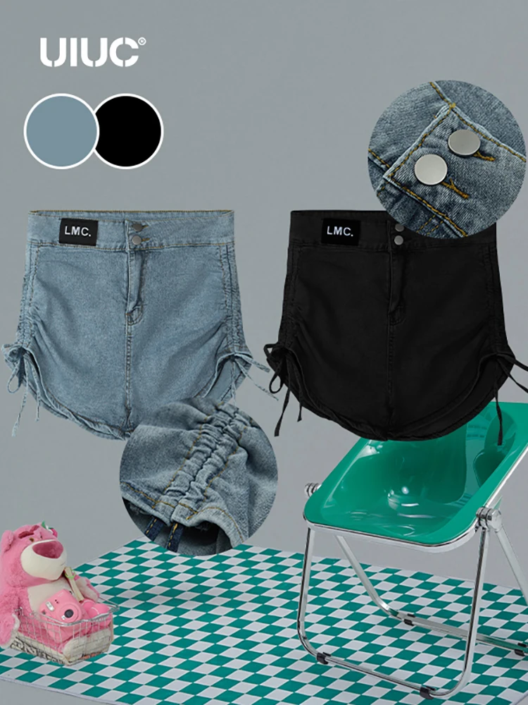 

UIUC Denim Hot Shorts Women Side Drawstring Short Jeans