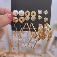 vintage exaggerated geometric metal gold color dangle earrings fashion butterfly pearl heart circle hoop earrings party jewelry