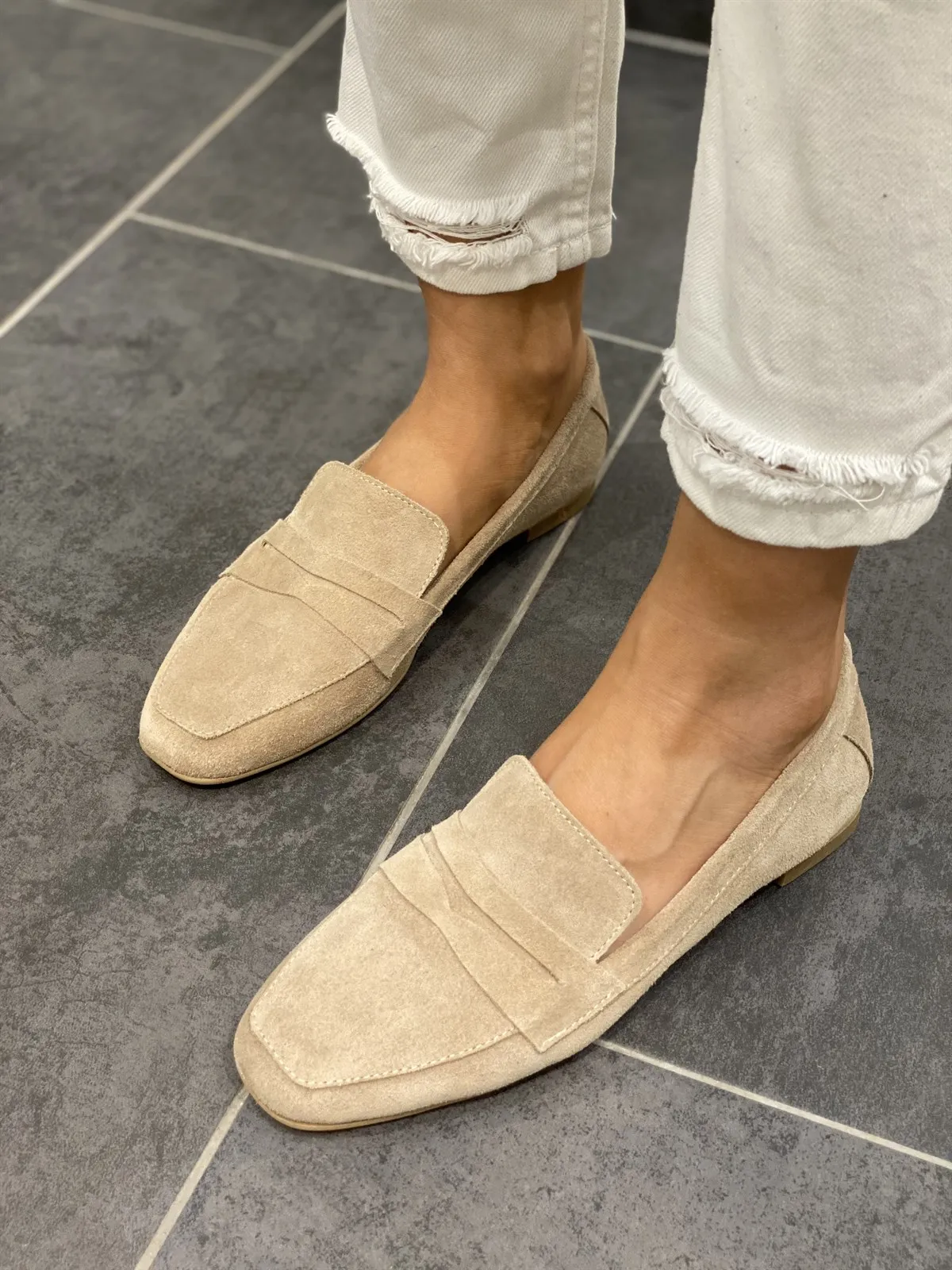 

Bonita Inner Outer Real Leather Suede Women's Flat Shoes Loafers Fuchsia Navy Blue Powder Sax Blue Tan Beige Gray Lilac Green Or