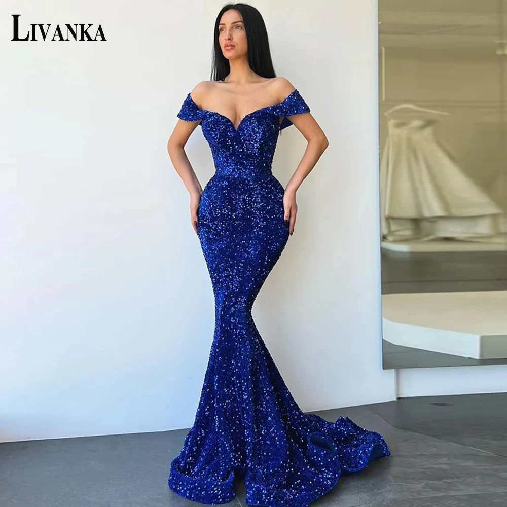 

LIVANKA Elegant Evening Prom Dresses Gorgeous Sexy Sweetheart Off the Shoulder Trumpet Backless Charming Custom Made Vestidos