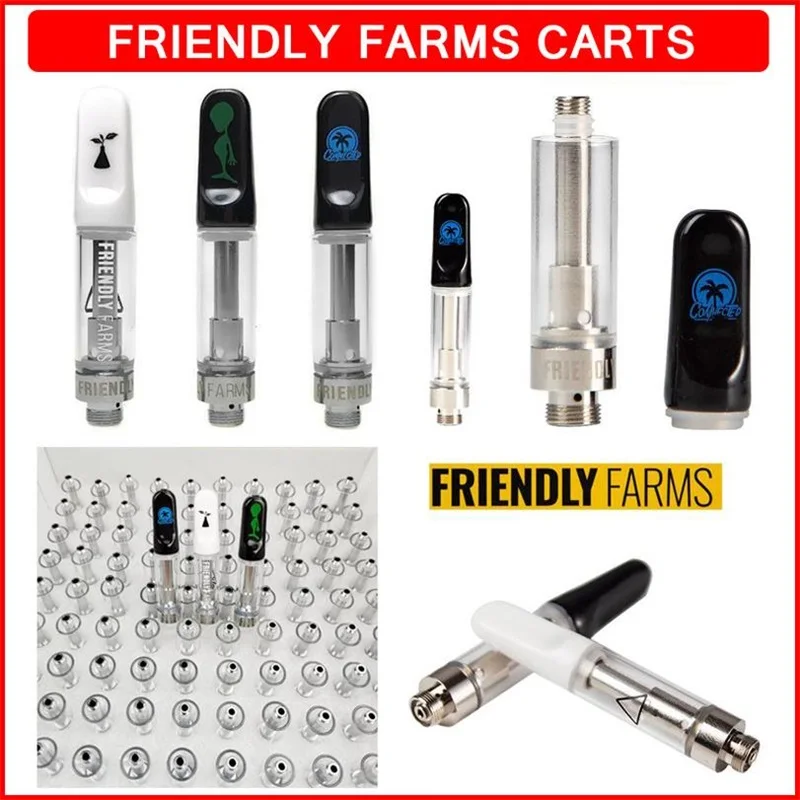

10pcs Friendly Farms Atomizers Thick Oil Vape Cartridges 0.8ml 1.0ml Atomizer Ceramic Carts Glass Tank E Cigarette Wax Vape Pen