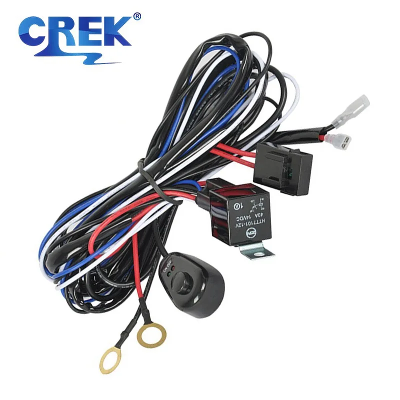 

CREK Universal 1 2 Leads 40A Relay Car Light Bar Wiring Harness Off Road Truck Driving Work Lamp Cable with On-Off Switch Fuse