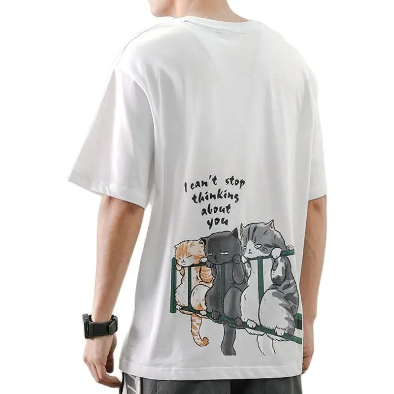 

2022 T-shirts High Quality Men Women Oversized Cat Cartoon Print Summer Short Sleeve Top Tee