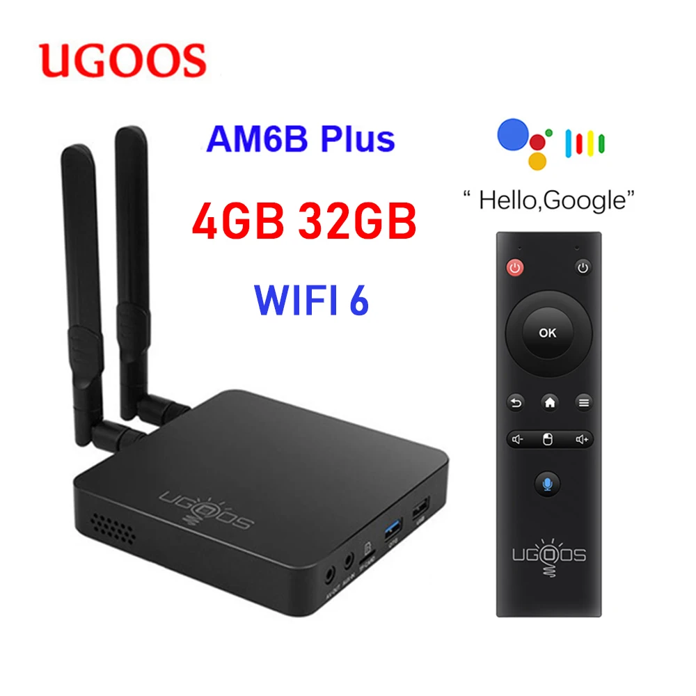 

Приставка Смарт-ТВ UGOOS AM6 AM6B PLUS, 2,2 ГГц, Android 9,0, 4 + 32 ГБ, Wi-Fi