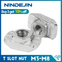 nindejin 30pcs m3 m4 m5 m6 m8 t nut hammer head sliding carbon steel t slot nut fasteners 2020 3030 4040 series aluminum profile