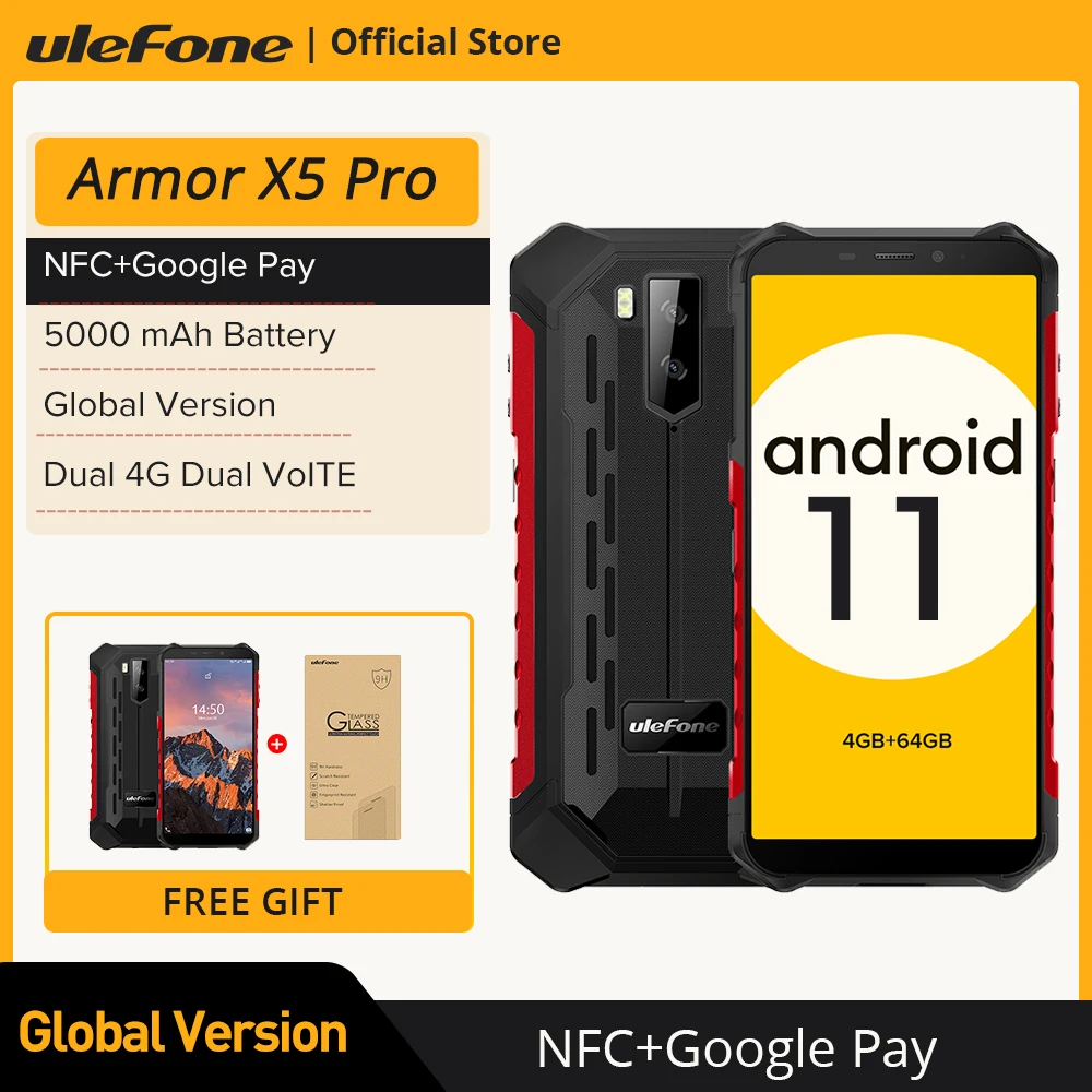 Ulefone Armor X5 Pro Прочный Водонепроницаемый Смартфон 4 ГБ+64 ГБ Android 11 Сотовый телефон NFC 4G LTE Мобильный телефон