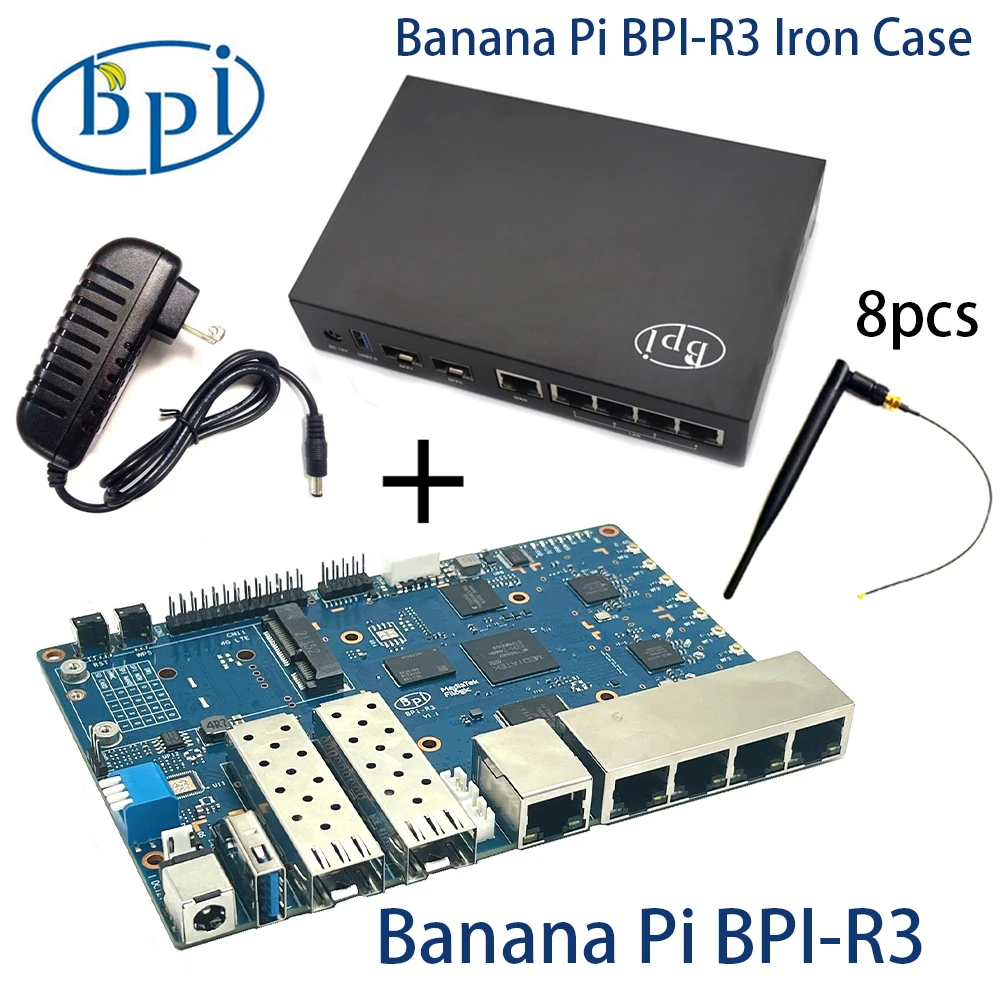 Banana Pi BPI-R3 With Iron Case Power MediaTek MT7986 Quad Core 2G DDR RAM 8G eMMC flash Support Wi-Fi 6 2.4G Router Board