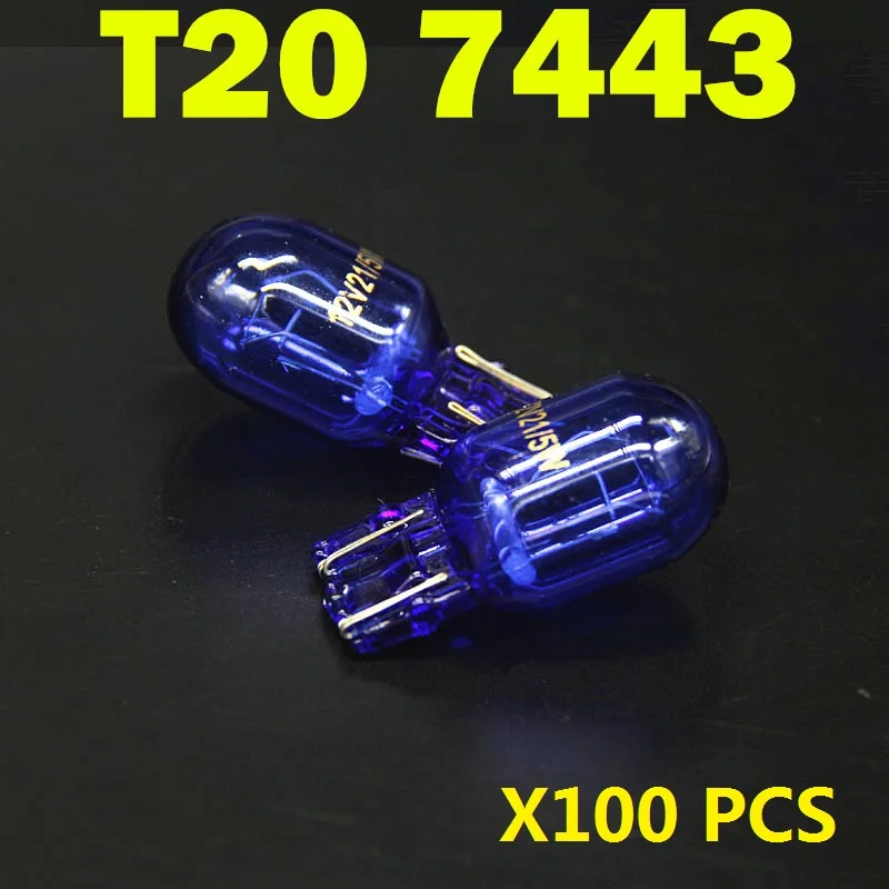 100 шт. автомобильные лампы T20 W21/5 Вт синее видение 7443 580 парковочные огни лампа DRL 12