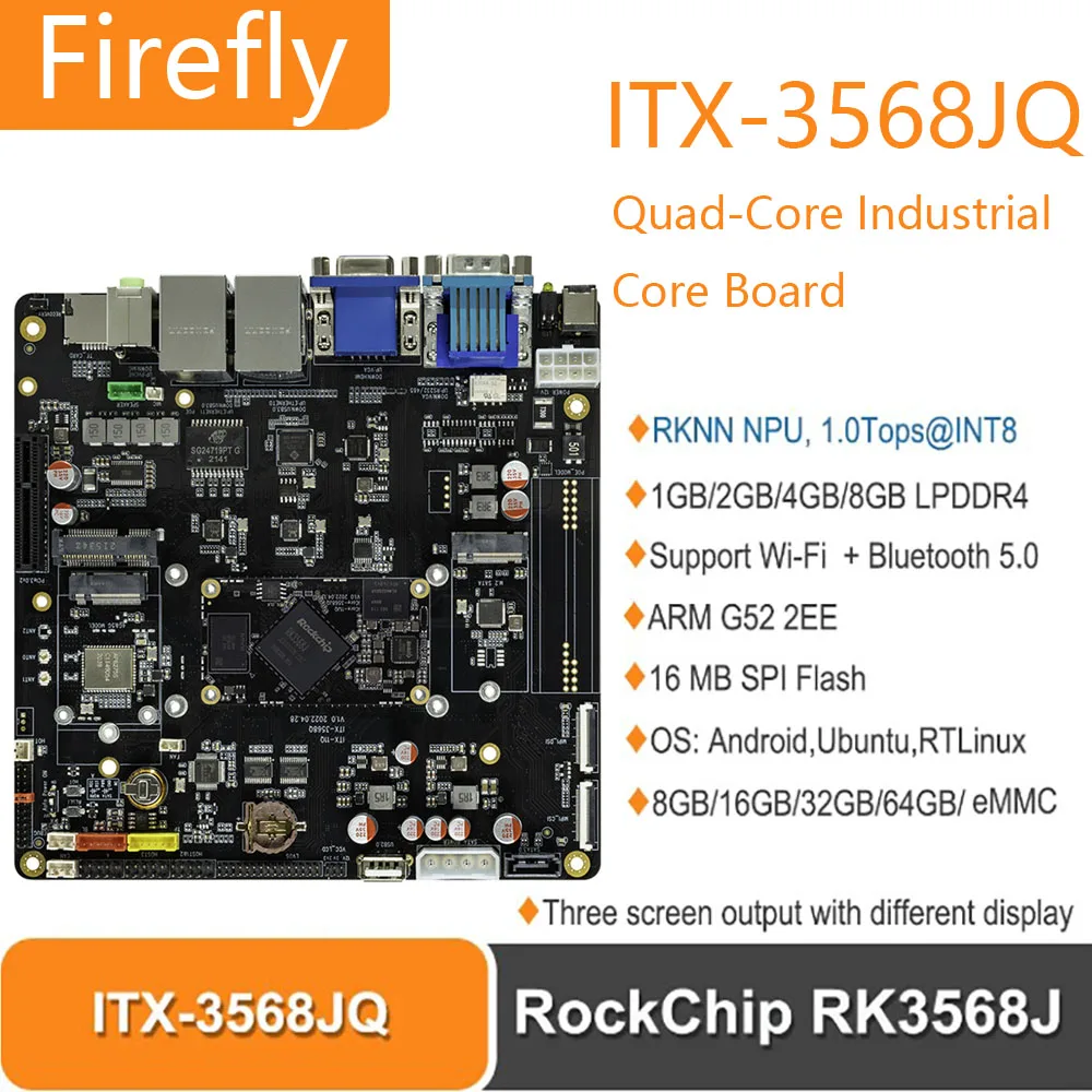 Фото Firefly ITX-3568JQ Четырехъядерная материнская плата ITX RockChip RK3568J RKNN NPU 1,0 топов 8M ISP ARM G52 2EE Поддержка Android, Ubuntu, RTLinux №1