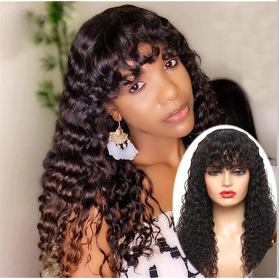 Yyong парики из человеческих волос с глубокой волной челкой для женщин полностью