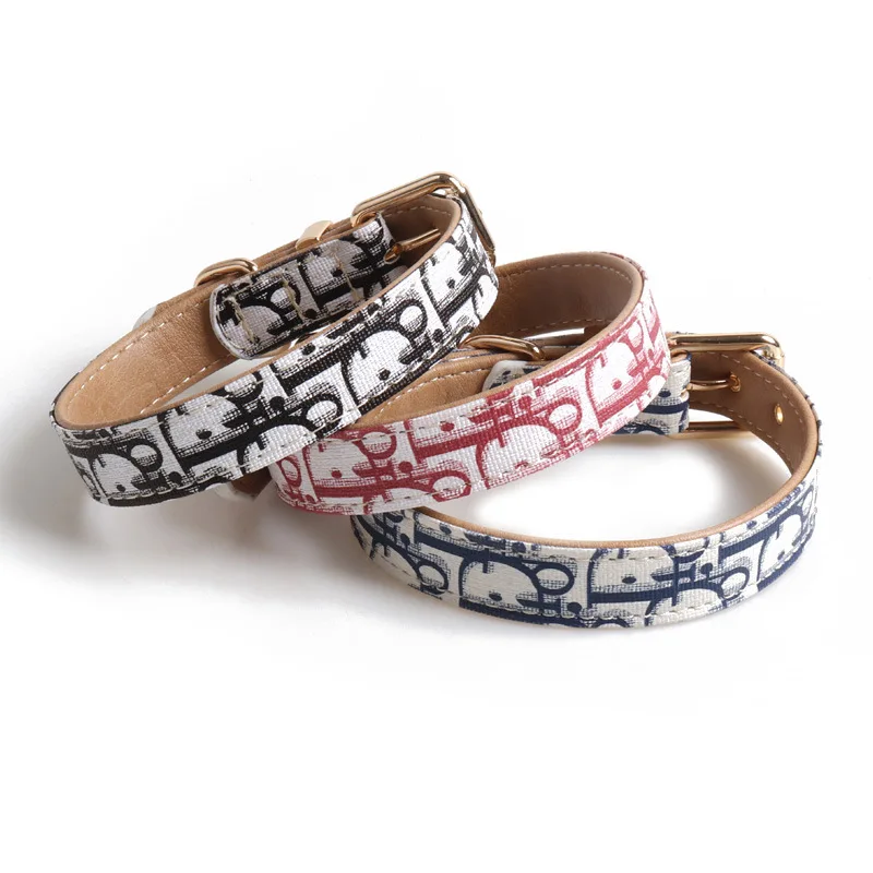 

Print Personalized All Seasons Vintage PU Leather Dog Collar with Metal Buckle Lovely Pet Accessories Dog Leash Set