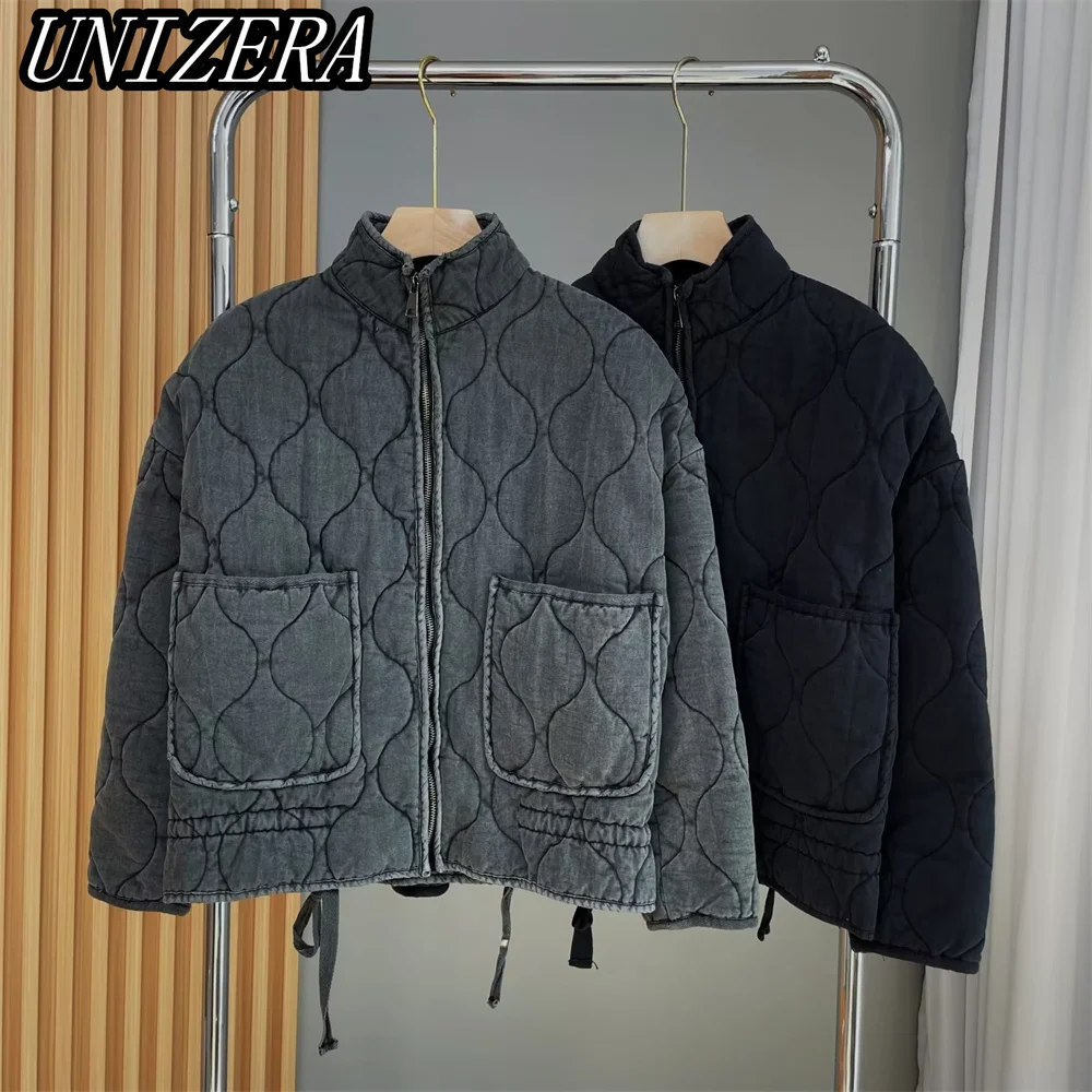 

UNIZERA Autumn and Winter New Women's Clothing Retro Commuter Large Pockets Decorated With Quilted Cotton Jacket 2740241