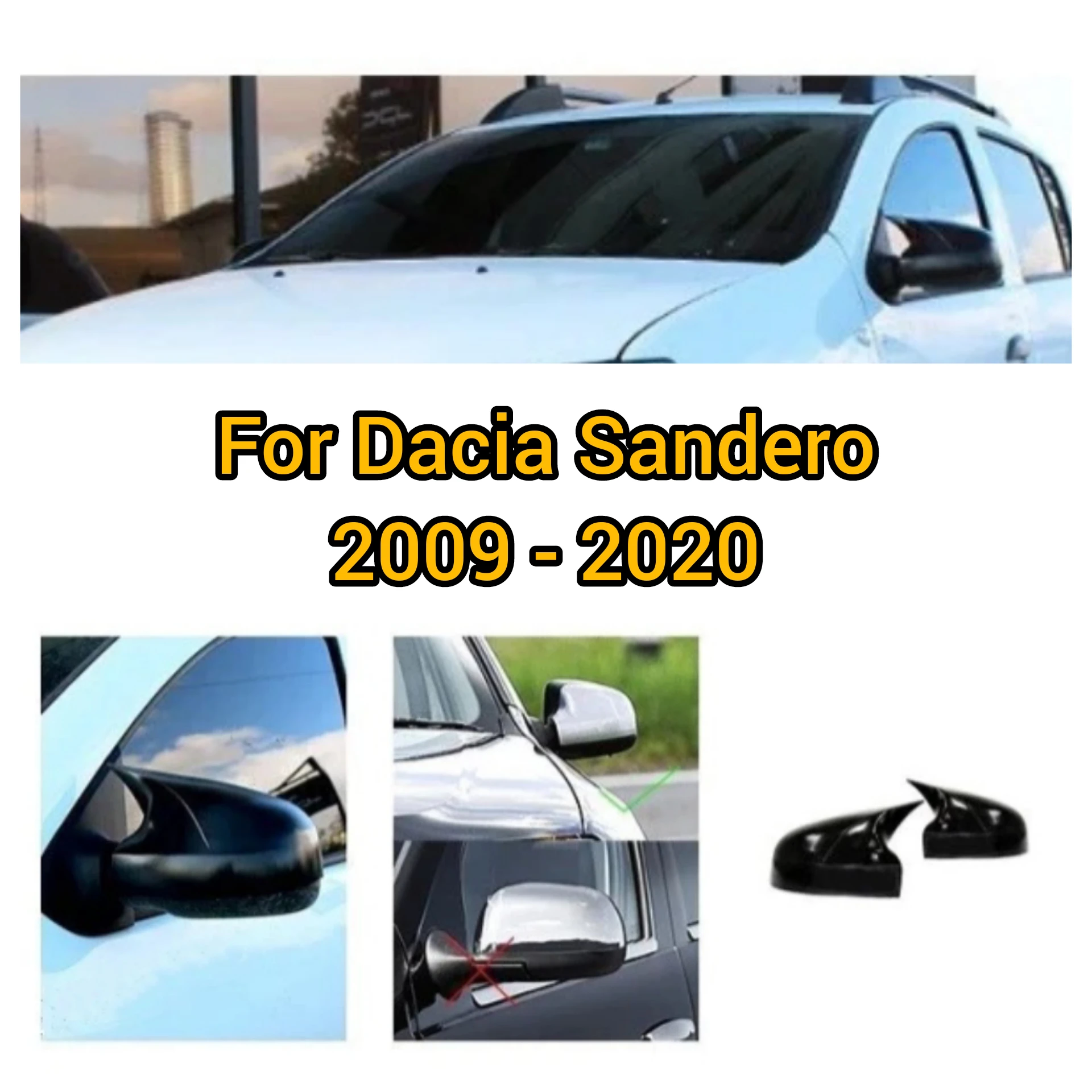 Bat Style Mirror Cover For Dacia Sandero 2009 2020 Car Accessories 2 Piece Cover Glossy Black Shields Exterior Parts Lip Sport