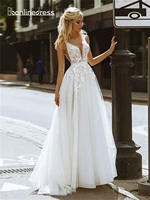 bbonlinedress ivory lace wedding dress v neck flower applique aline high waist sleeveless women dresses