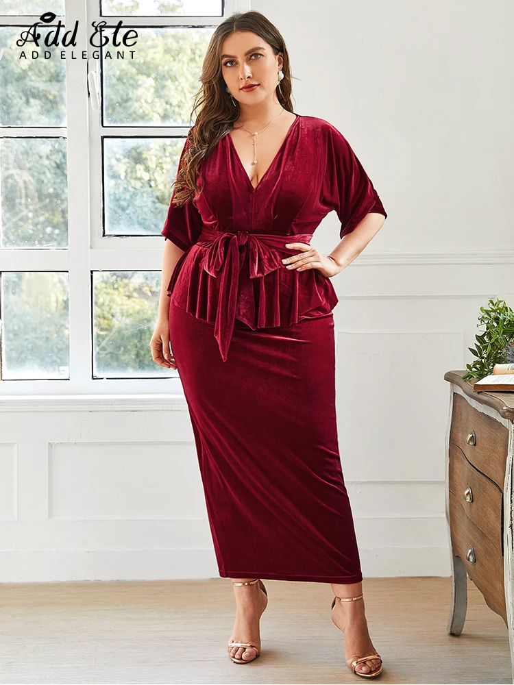 Add Elegant 2022 Summer Plus Size Women's Dresses Belt Solid V Neck Short Sleeve Temperament A-LINE Female Loose Midi Dress B172