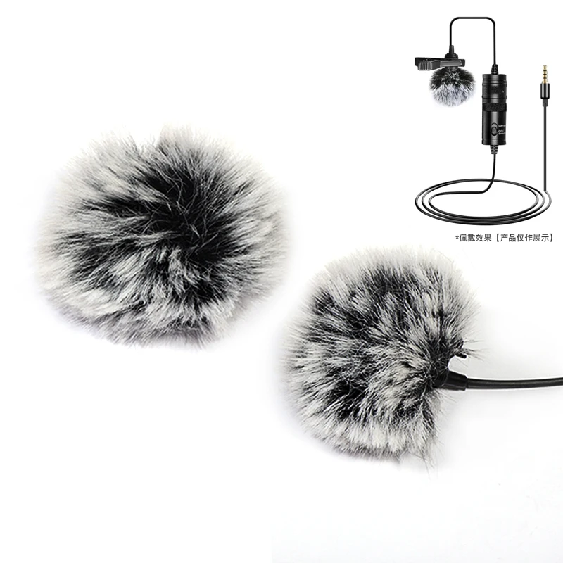 Microphone Fur Cover Windshield Furry Wind Muff Windscreen for Compact Mini Lapel Lavalier Mics Professional Outdoor 2pcs 10mm