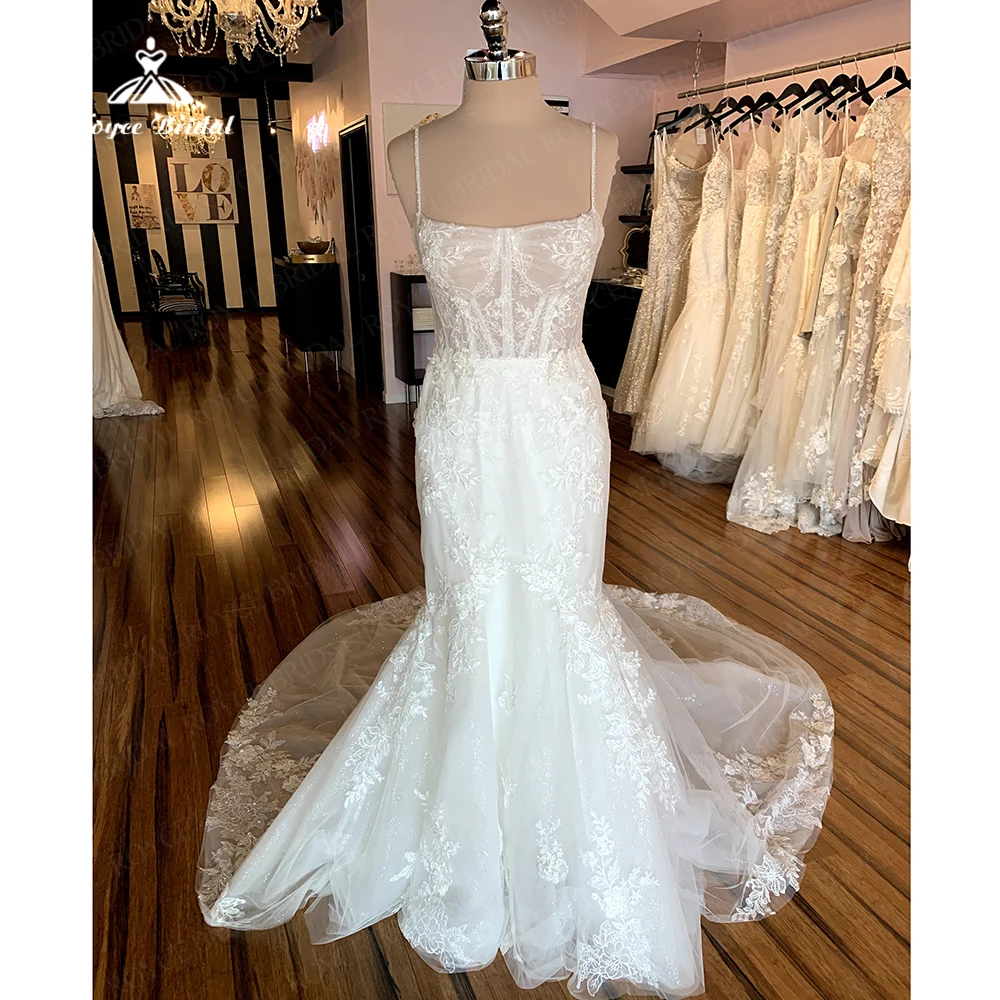 

Luxury Wedding Dresses For Women 2023 Spaghetti Straps Square Colle Tulle Lace Boho Bridal Gowns For Women Backless Real Photos