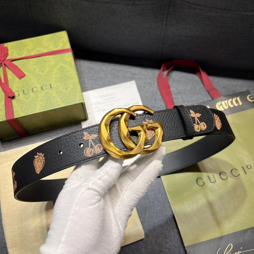 ln Стиль Ремень Gucci Новый GG Marmont Коллекция Двойной G Пряжка Классический Кожаный