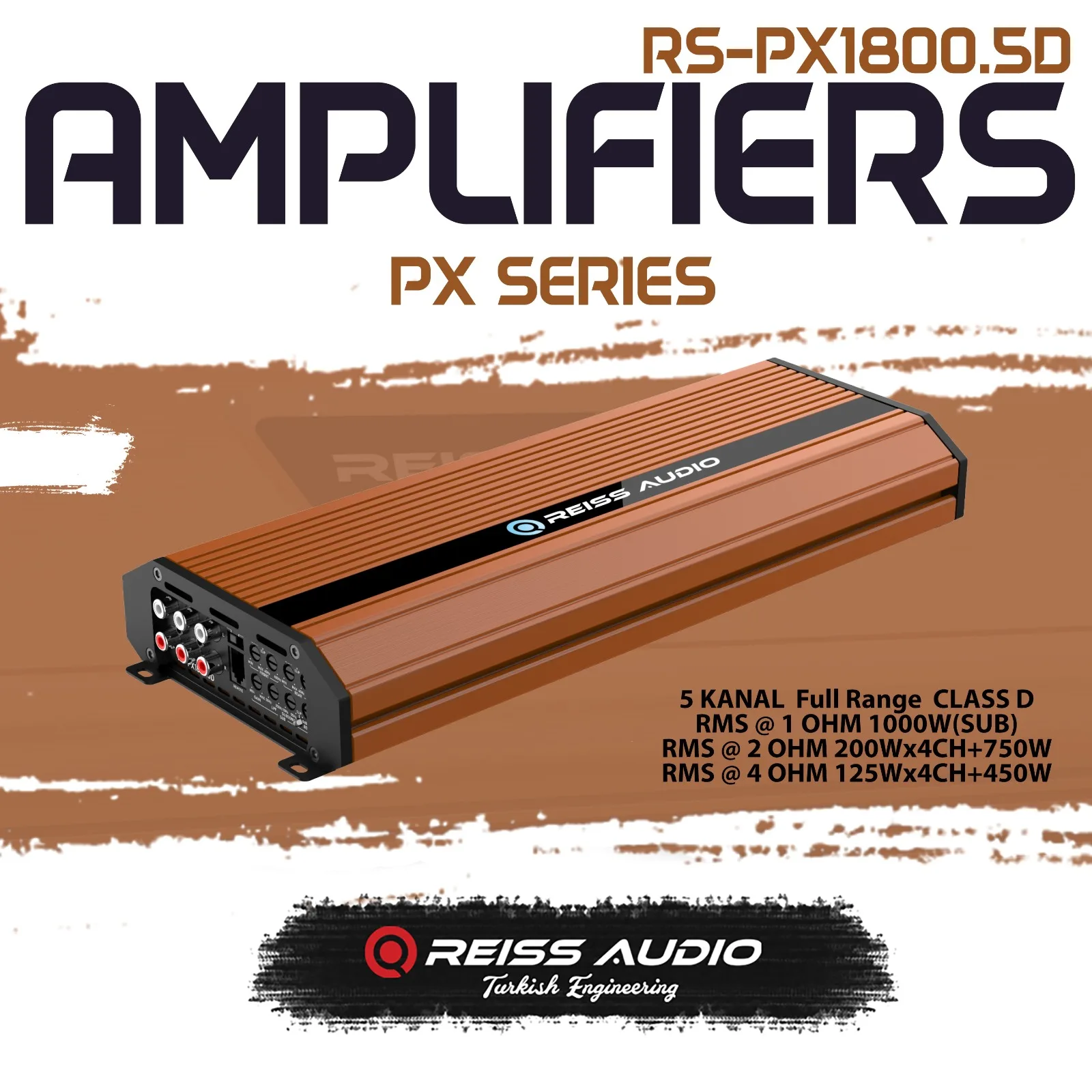 

RS-PX1800.5D CAR AMPLIFIER 5 CHANNEL FULL RANGE CLASS-D 125W X 4CH + 450W @ 4 OHM