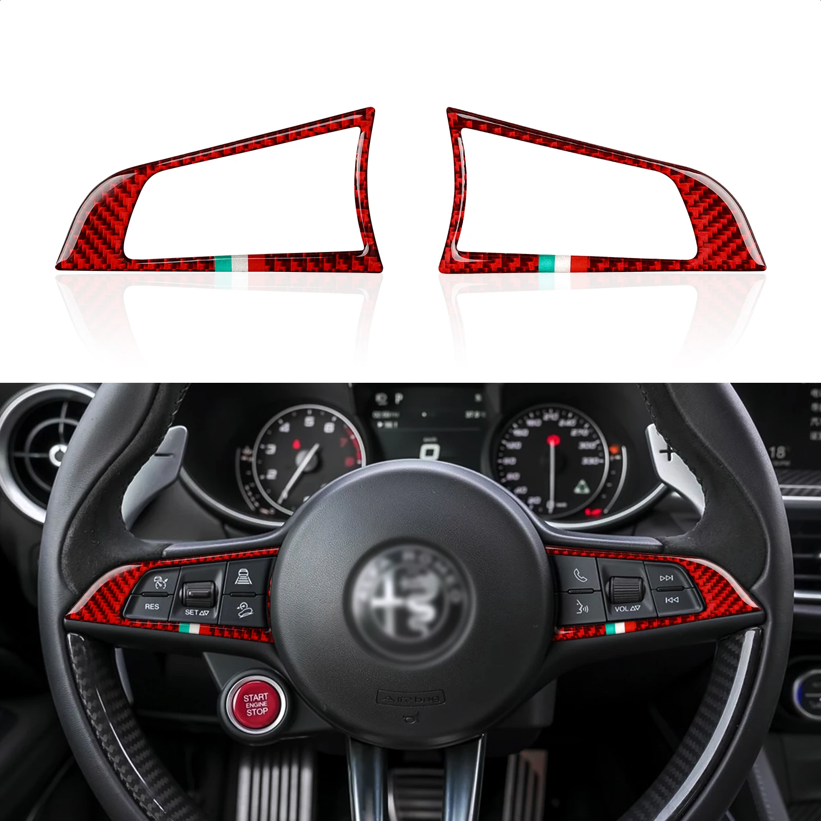 

Car Steering Wheel Cover Sticker Decal Carbon Fiber Trim For Alfa Romeo Giulia 952 Stelvio 949 2017-2019 Interior Accessories