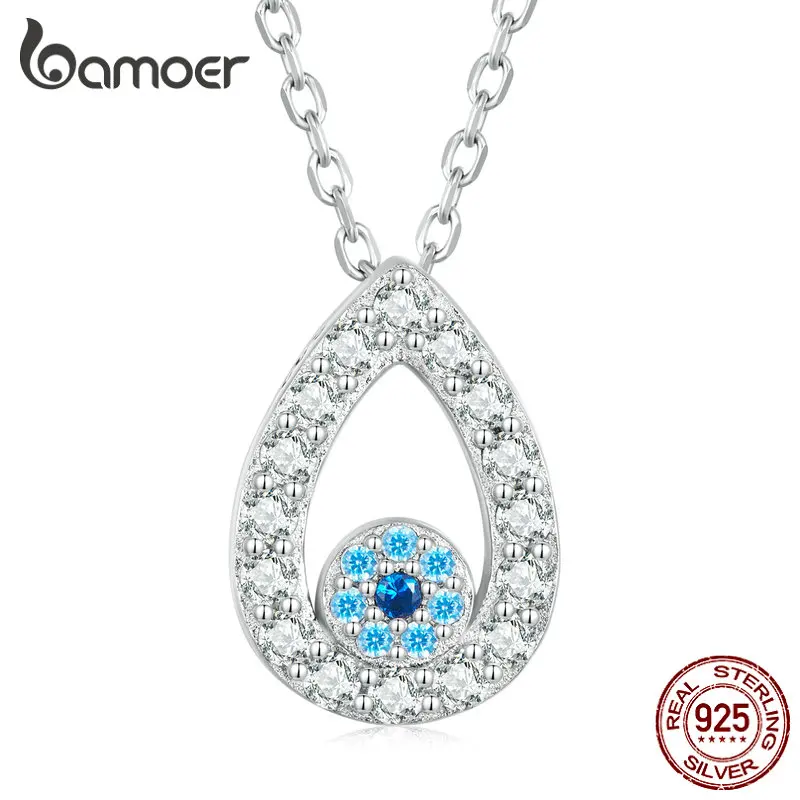 

Bamoer 925 Sterling Silver Water Drop Demon Eye Pendant Necklace For Women Neck Chain Fatima` Hand Necklace Wedding Jewelry Make