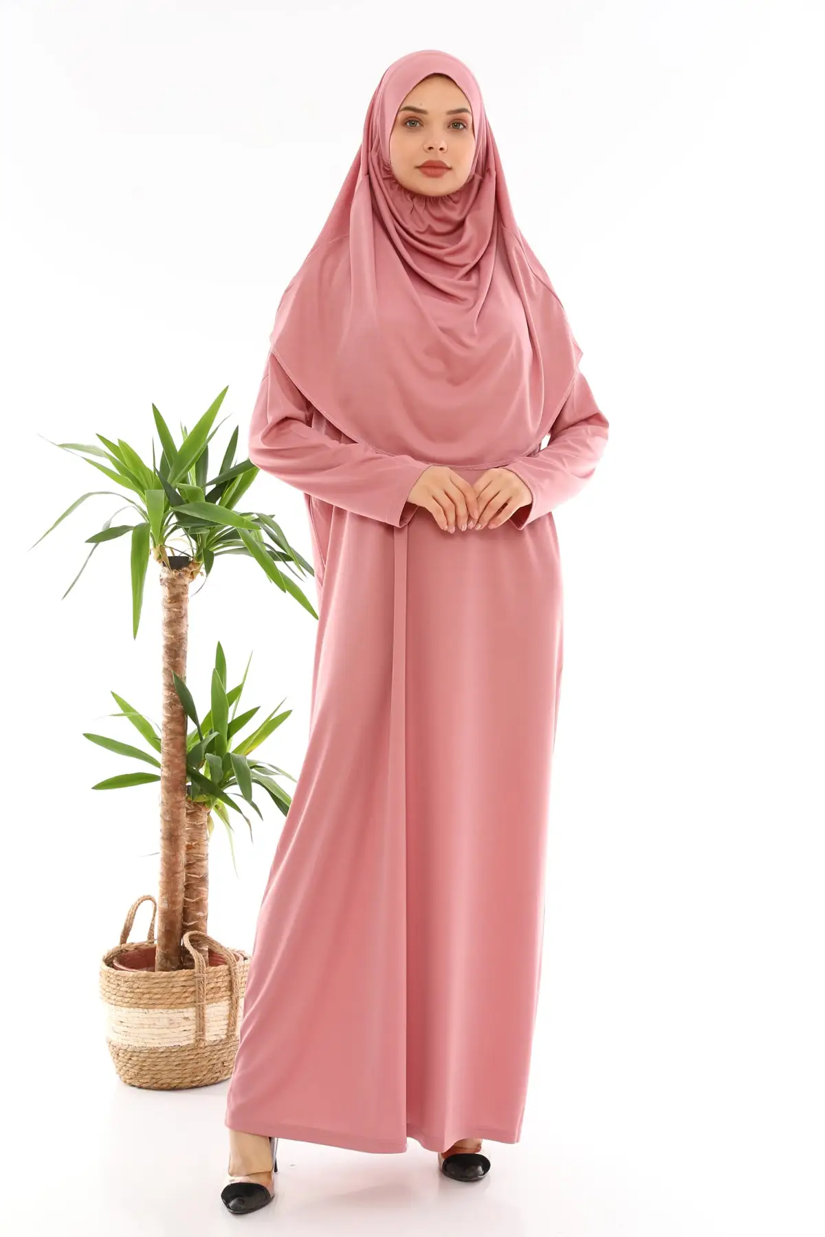 One Piece Prayer Dress Muslim Woman Worship Ramadan Mubarak Hijab Dress