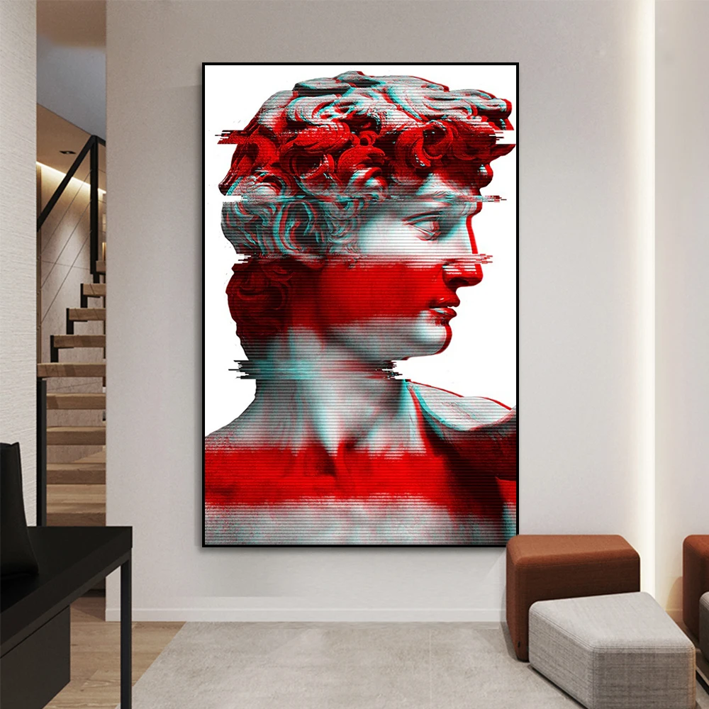 

Street Graffiti Art Red Vaporwave David Portrait Sculpture Canvas Painting Posters Prints Wall Picture For Home Decor Frameless