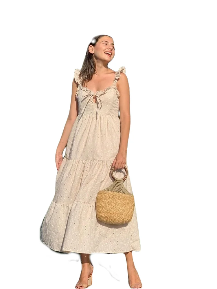 

Women's New Season 2022 Fashion Wonderful Chest Detaylı Strap Handles Frilly Elegant and Convenient Filet Lace Dress