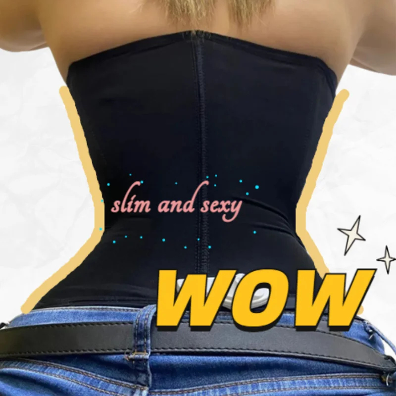 Faja High Compression Waistband Faux Leather Belt Sheath Black Steel Boned Waist Trainer Tummy Control Hourglass Figure Cincher