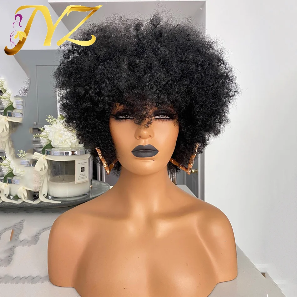 

200% Density Afro kinky Curly Short Cut Bob Wigs With Bangs Remy Brazilian For Women Glueless 13x4 Lace Frontal Human Hair Wigs