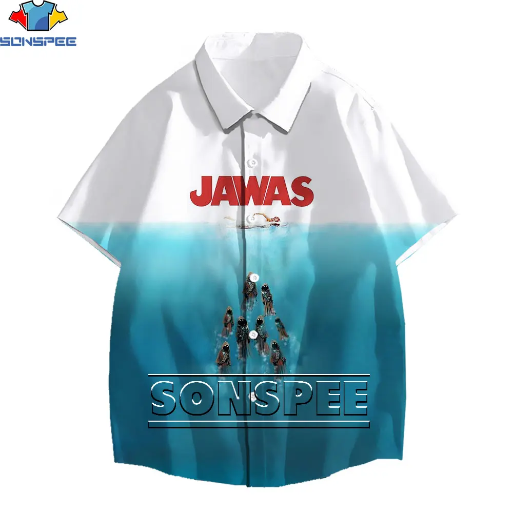 SONSPEE Classic Movie Jaws Men's Tops Shirts Summer Harajuku Hip Hop Short Sleeve 3D Print Men Women Vintage Shark Loose Tops