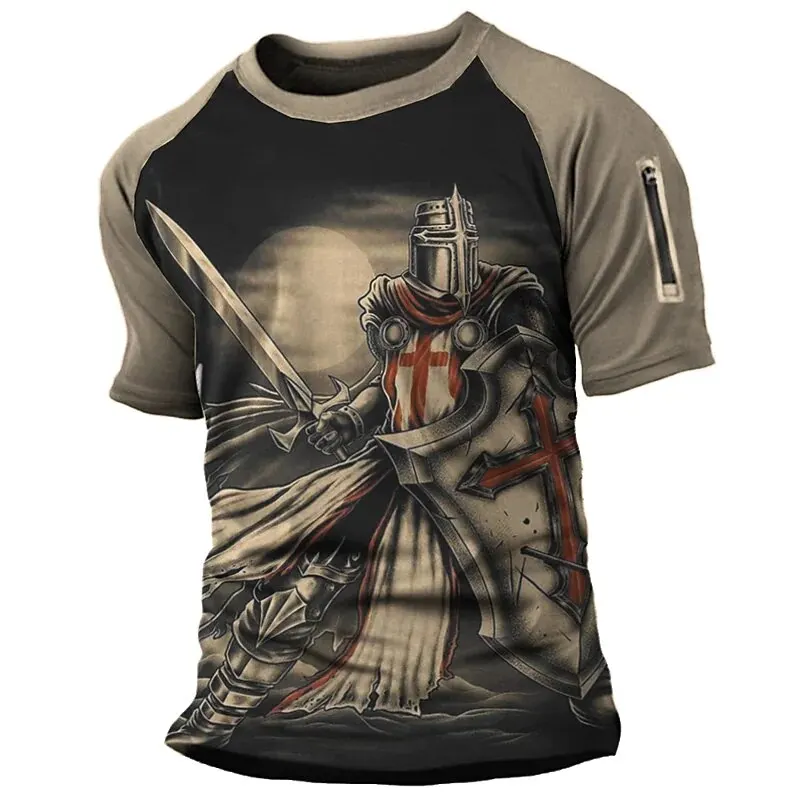

Мужская Винтажная футболка с коротким рукавом, Повседневная футболка оверсайз с принтом рыцарей и темпларов, 2022