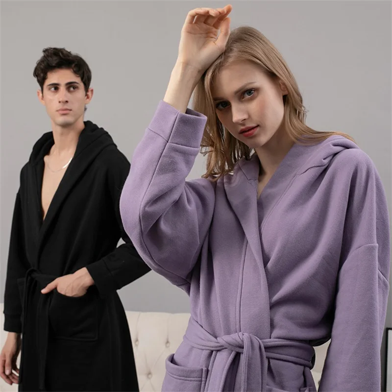 Hot Sale Winter New Fleece Cotton Cloth Loose Pajamas Casual Comfortable Men And Women Couple Hooded Long Bathrobe