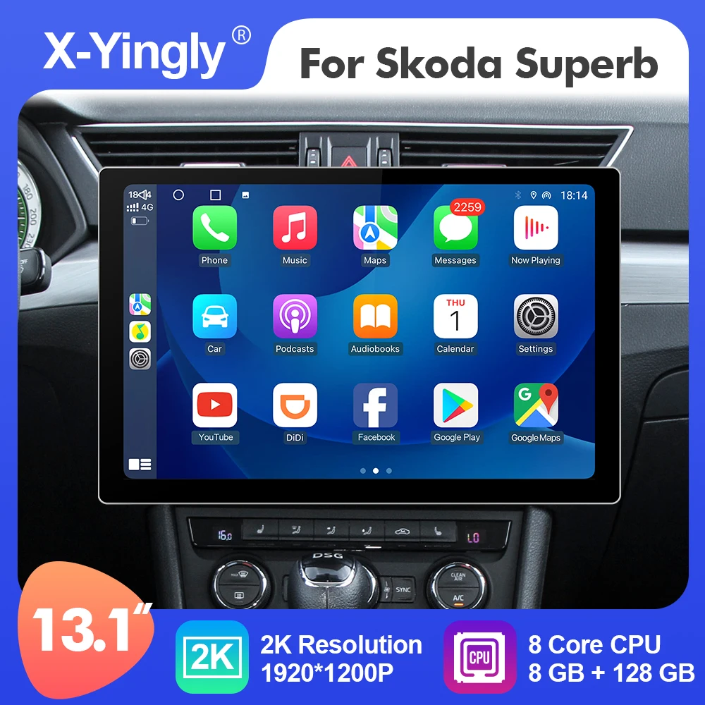 

13.1 Inch 2K Android 10 Car Multimedia Stereo Radio Player For Skoda Superb 3 2016- GPS 8 Core Carplay 4G WIFI
