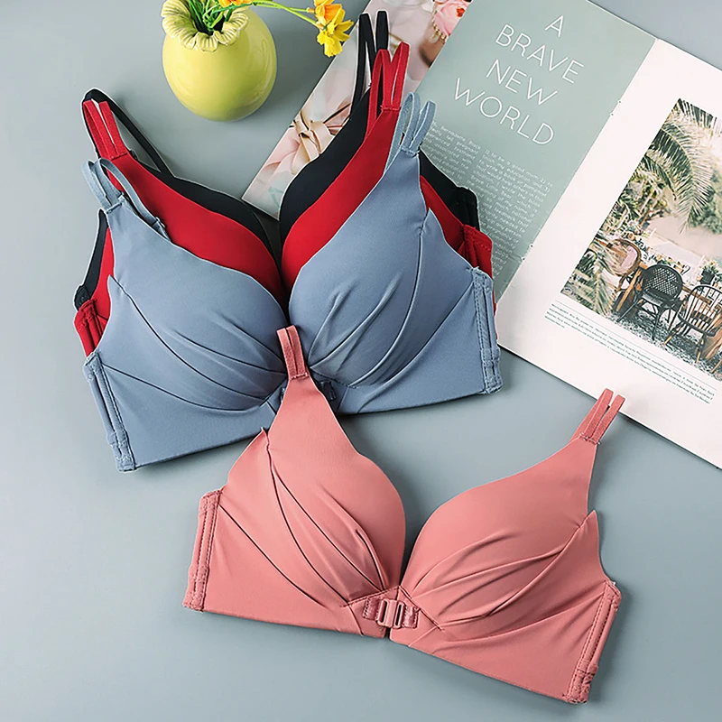 Women's Bra New  Front Buckle Bras For Women Push Up Front Closure  No Rims Cross Back Sexy Bow Tie Anti-Sagging Women's Bra