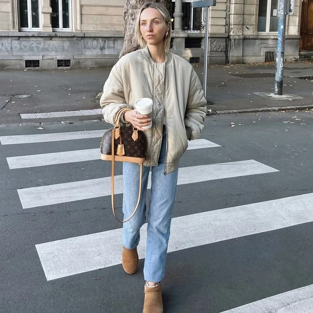 

BM&MD&ZA 2022 Autumn and Winter European and American Women's Casual Chic Loose Stand-up Collar Solid Color Cotton Coat