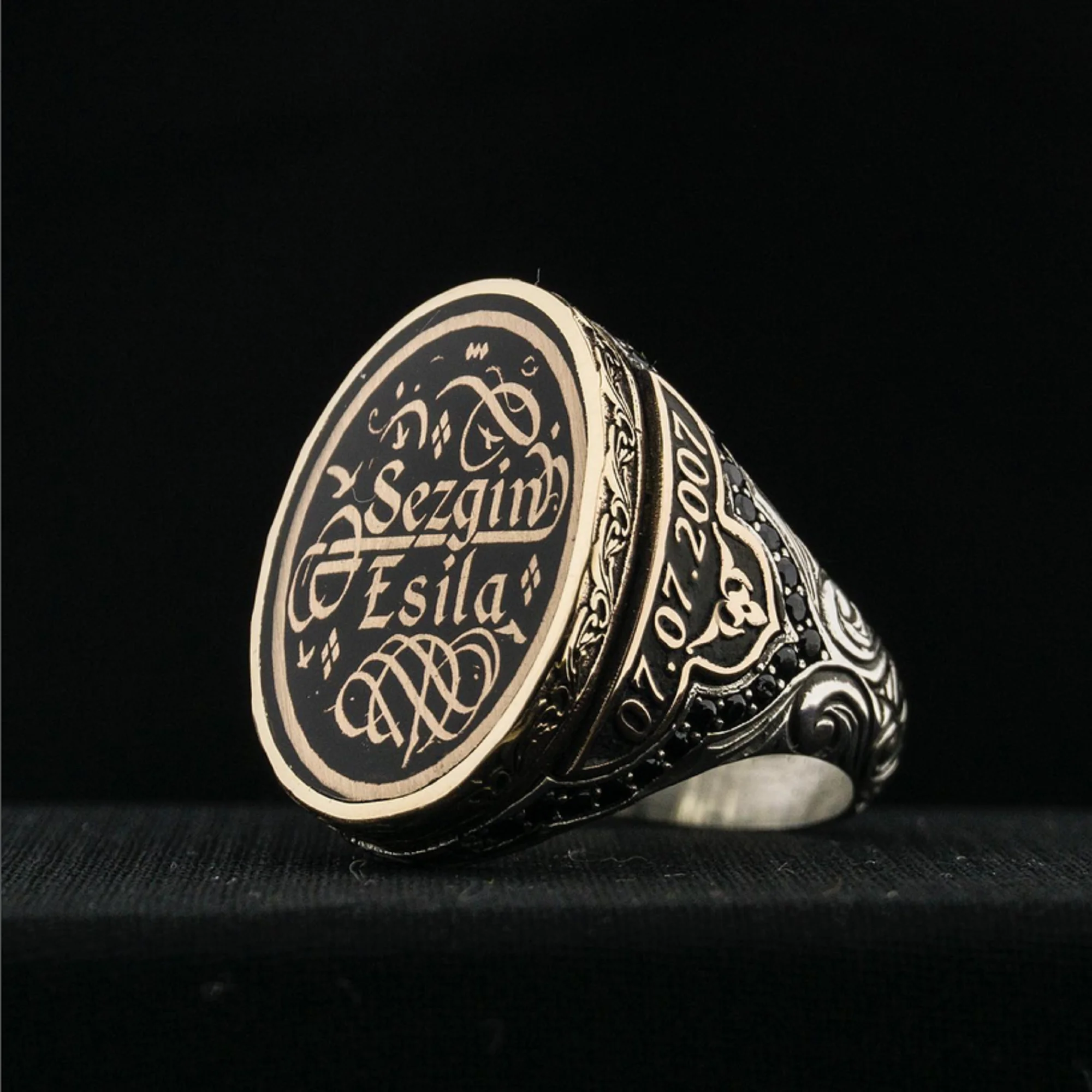 Monasir Silver Men's Ring Islamic Gift For Men Muslim Ottoman 925 Sterling Handmade Jewelry Turkish Handcrafted Custom Band Male