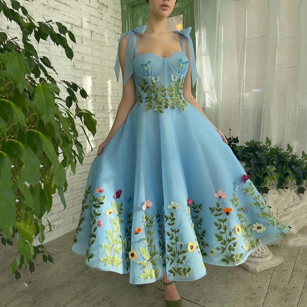 Синие платья для выпускного на одно плечо из тюля с оборками иллюзионное платье