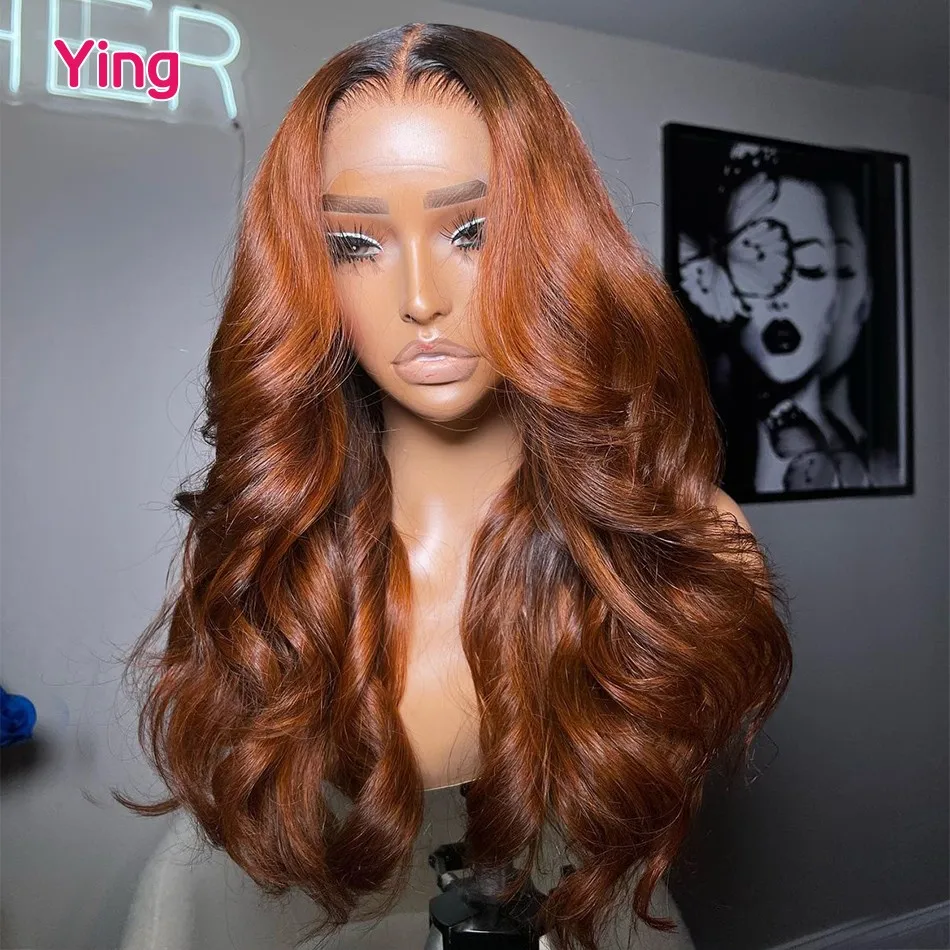 Transparent 13X4 13X6 Lace Frontal Wigs Ginger Brown Body Wave Human Hair Wigs Pre Plucked 180% Brazilian Hair Wigs for Women