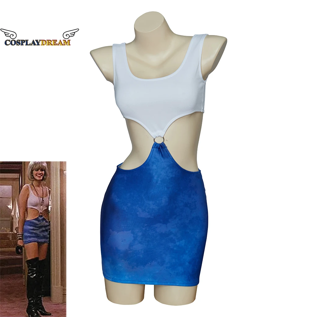 

Movie Pretty Woman Costume Vivian Dress Metal Oring Blue Tie-Dye Cutout Dress Vivienne Pretty Lady Costume Halloween Party Dress