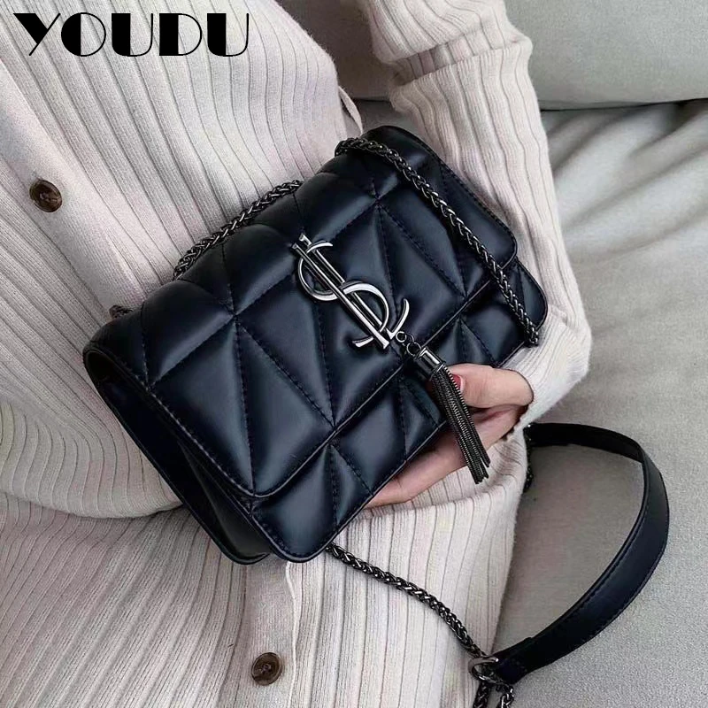 Women Luxury Brand Shoulder Bags Fashion Simple Tassel Chain Bag Ladies Leather Designer Handbags  Female Crossbody Bags Purse