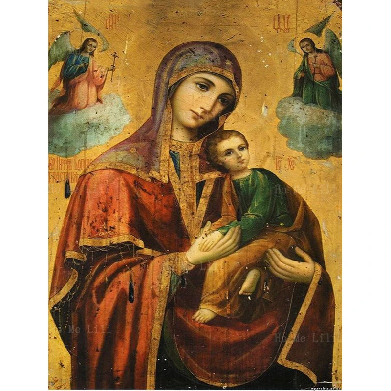 Летающее в Египет витражное стекло страстная икона Божьей Матери настенное