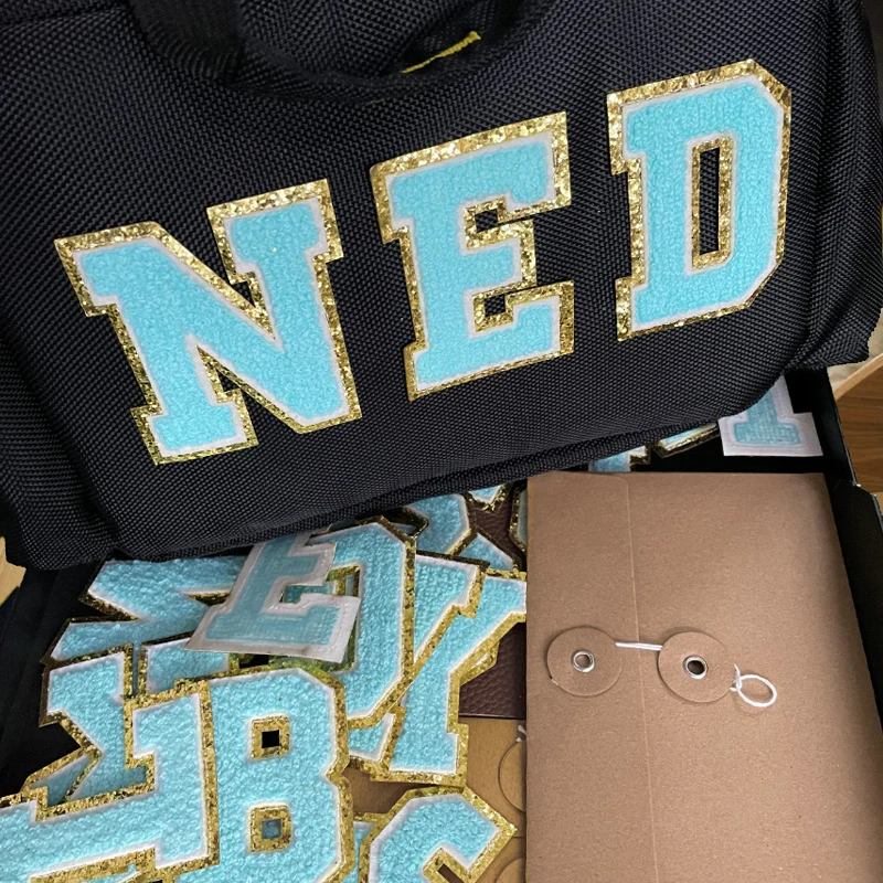 Большая 8 см английская нашивка для утюга мятно-синяя синельная башня Вышивка