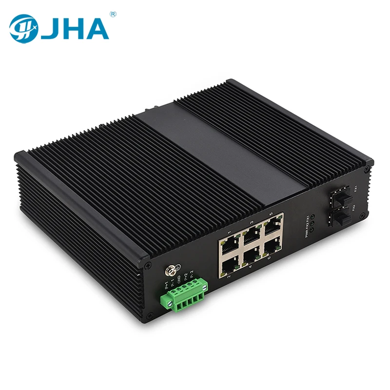 

JHA-TECH Industrial Ethernet Switch 6 100M RJ45 Port IP40 Unmanaged Fiber Converter Din-rail Network Device with 2 SFP Slot