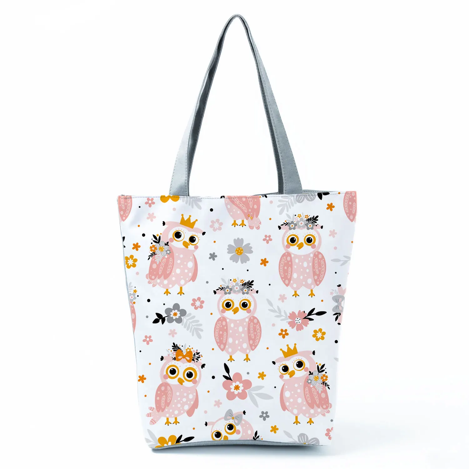 

Fashion Owl Print Storage Handbag Cute Cartoon Birds Lady Large Capacity Reusable Shopping Bag Beach Shoulder Bag Custom Pattern