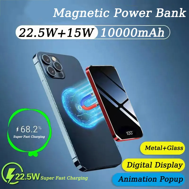 22.5W Magnetic Power Bank 10000mAh External Auxiliary Battery Pack Macsafe Wireless Charger For iPhone 12 13 14 15 Powerbank