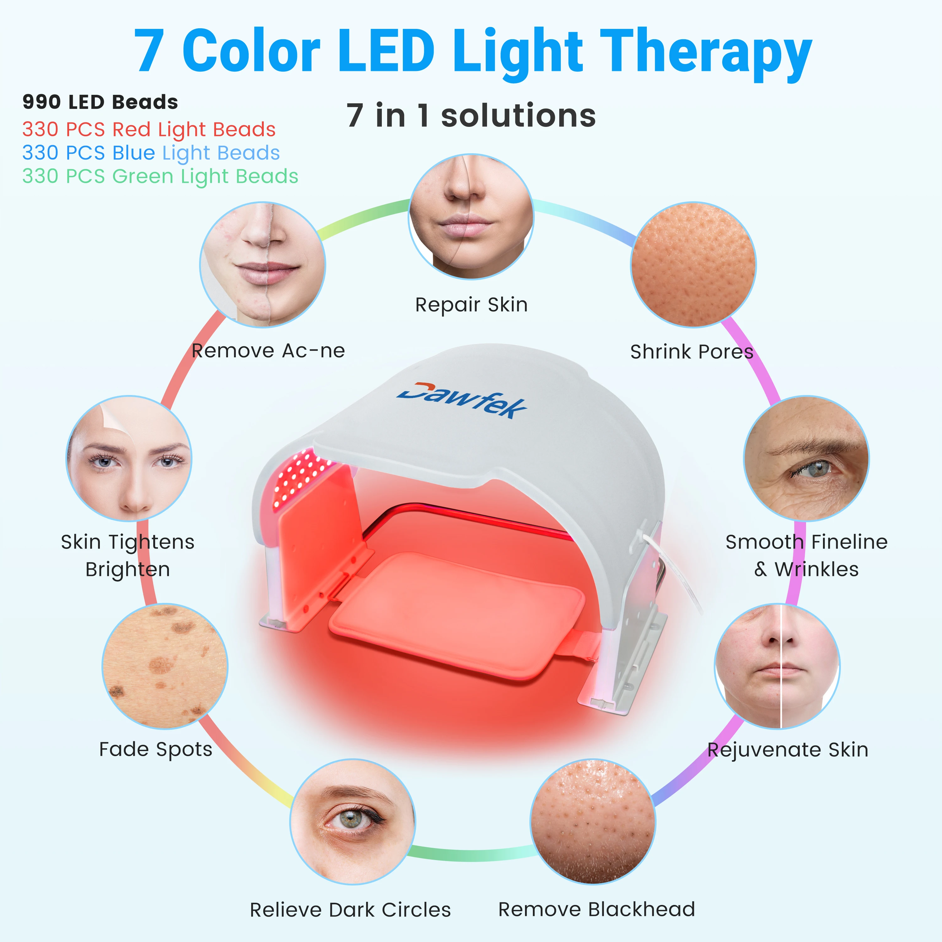 Фото Многофункциональная LED-маска PDT с 7 цветами для омоложения кожи, лифтинга лица и борьбы с морщинами (аппарат для светотерапии) №3